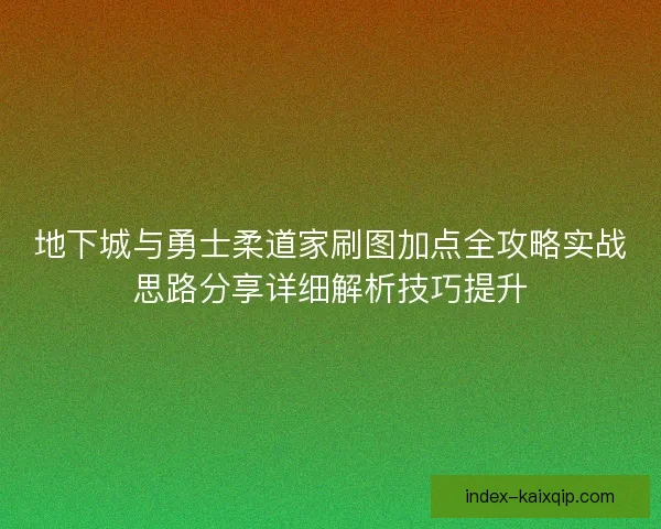 地下城与勇士柔道家刷图加点全攻略实战思路分享详细解析技巧提升