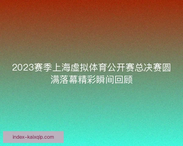 2023赛季上海虚拟体育公开赛总决赛圆满落幕精彩瞬间回顾